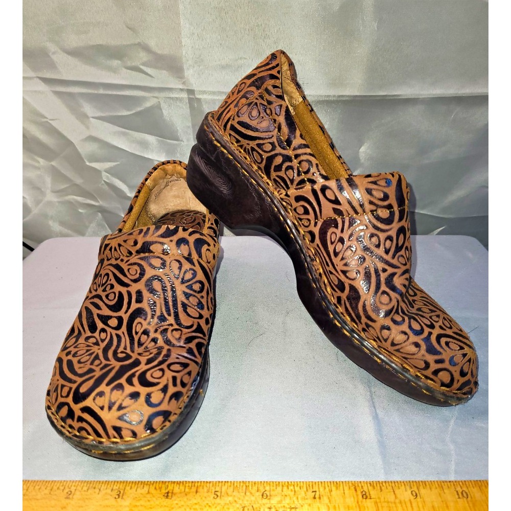 b.o.c. Women's Slip-On Leather Clog Abstract Brown/Black Comfort US 8 M